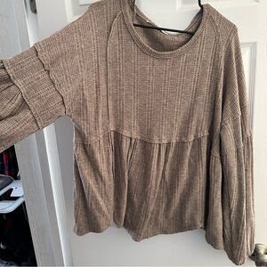 Altar'd State Taupe Waffle Knit Top